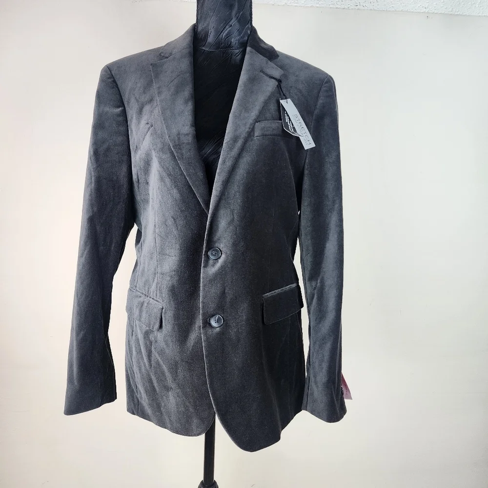 J. FerrarMen's Slim Fit Velvet Gray Two Button Blazer Size 38S